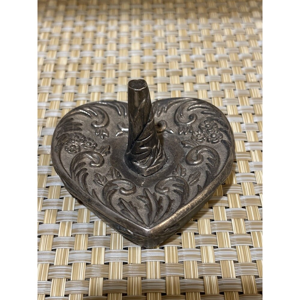 Vintage 1992Godinger Silver Plated HeartRing Holder, w/ornate Floral Design